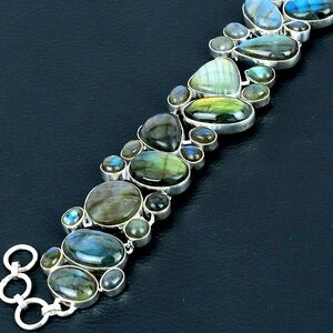 925 sterling silver Labordarite bracelet! Extraordinarily beautiful!! HANDMADE!!